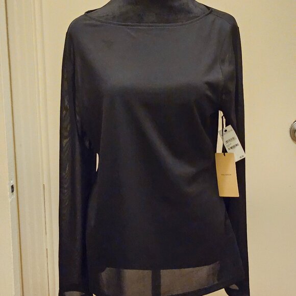 NWT Halogen Sheer Black Long Sleeve Boat Neck Top Size Large - Picture 1 of 6